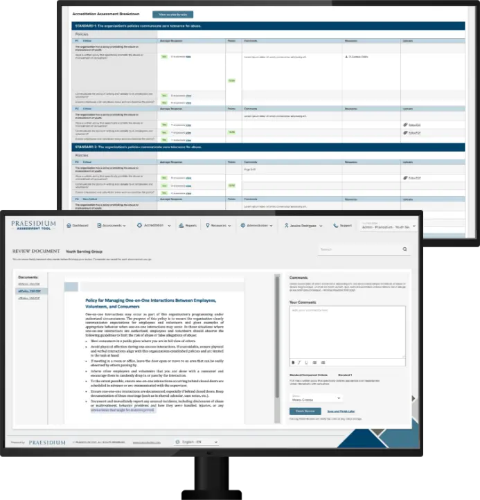 Praesidium app showing on 2 monitors grouped together